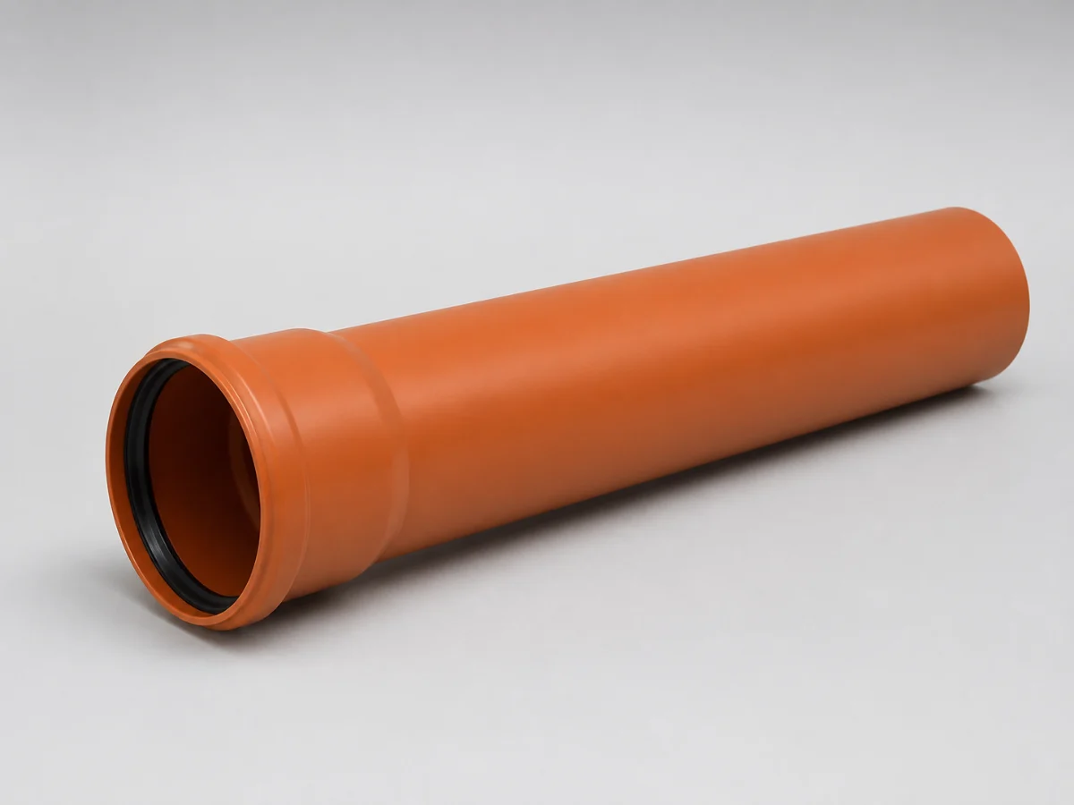 Orangebraunes PVC-U-KG-Rohr mit Steckmuffe und Dichtung